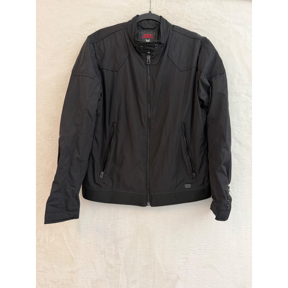Diesel Industry Mens XL Black Quilted Cafe Racer Bomber Jacket Lightweight Zip